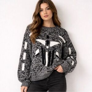 Vintage Nicolas  Black and White 80's Marled Knit Pull Over Sweater